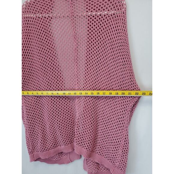 Arizona Jean Open Cardigan Fishnet Sweater Women L Pointelle Pink Pockets - Picture 8 of 11